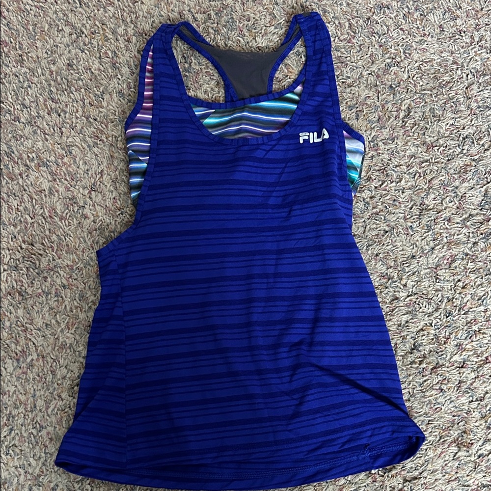 Fila Women's Blue Striped Tank Top
